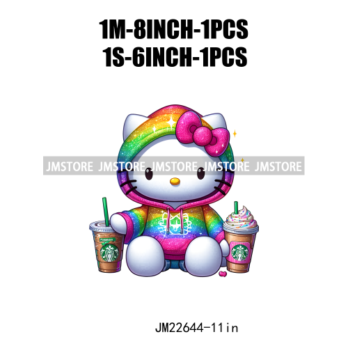 Pink Bling Musician Princess Rainbow Coffee Cat Iron On DTF Transfers Stickers Decals Ready To Press For Clothes