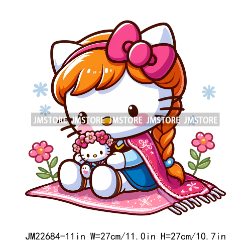 Pretty Cat Princess Character Iron On DTF Transfers Stickers Decals Ready To Press For Girls Hoodies