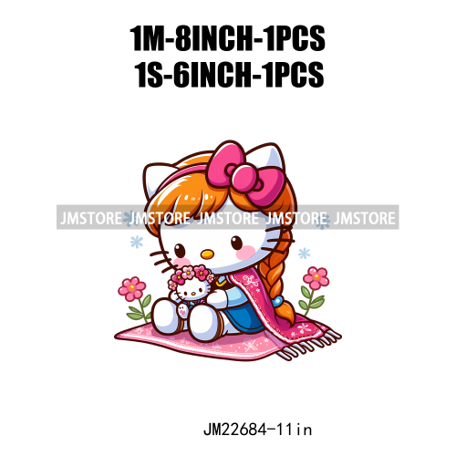 Pretty Cat Princess Character Iron On DTF Transfers Stickers Decals Ready To Press For Girls Hoodies