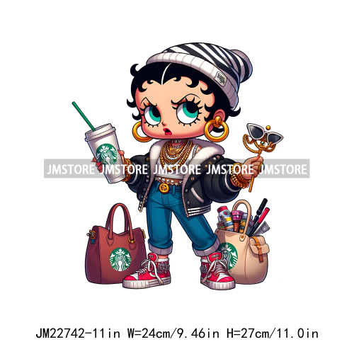 Beautiful Coffee Handbag Fashion Girls Iron On DTF Transfers Printing Stickers Ready To Press For Streetwear T-shirt