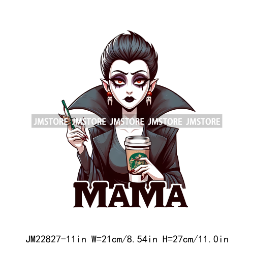 Horror Killer Characters Mama Mother Coffee Halloween Celebrate Festival DTF Transfer Stickers Ready To Press For Shirts Bags