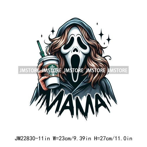 Horror Killer Characters Mama Mother Coffee Halloween Celebrate Festival DTF Transfer Stickers Ready To Press For Shirts Bags