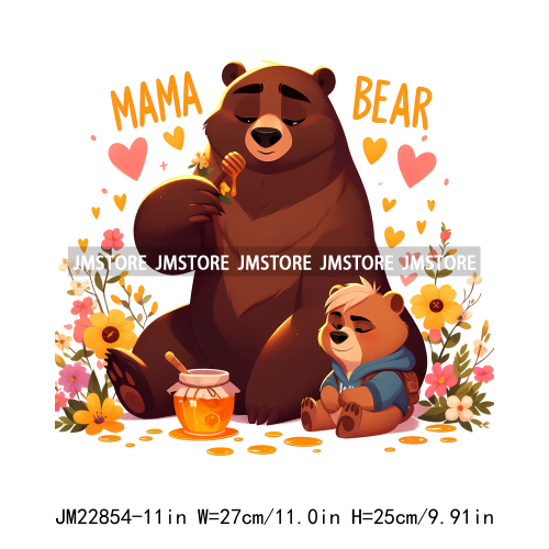 Colorful Floral Cute Mama Baby Bear Sweet Love Iron On DTF Transfer Stickers Ready To Press For Streetwear T-shirt