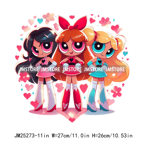 Cute Cartoon 90s Birthday Valentines Super Power Let's Go Girls Love Iron On DTF Transfers Stickers Ready To Press For Clothing