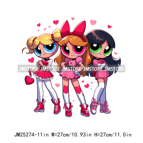 Cute Cartoon 90s Birthday Valentines Super Power Let's Go Girls Love Iron On DTF Transfers Stickers Ready To Press For Clothing