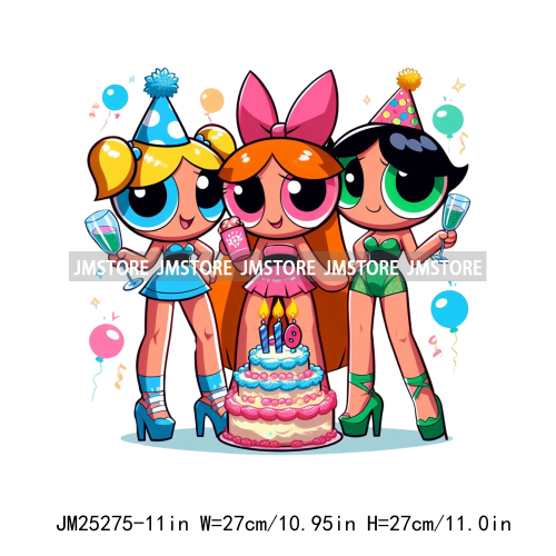 Cute Cartoon 90s Birthday Valentines Super Power Let's Go Girls Love Iron On DTF Transfers Stickers Ready To Press For Clothing