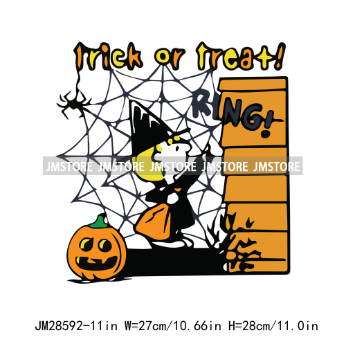 Cartoon Trick Or Treat Animal Boo Dog Friends Pumpkin Halloween  Decals Iron On DTF Transfer Sticker Ready To Press For Hoodies