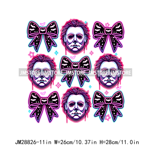 Horror Cartoon Coquette Bow Halloween Club Iron On DTF Transfer Sticker Printing Ready To Press For T-shirts