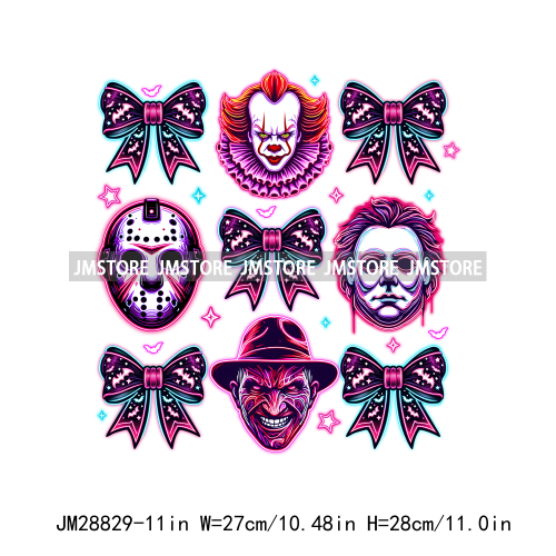 Horror Cartoon Coquette Bow Halloween Club Iron On DTF Transfer Sticker Printing Ready To Press For T-shirts