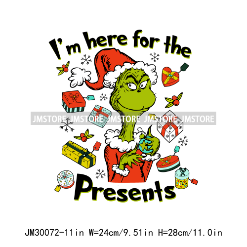 Merry Christmas Tis Is The Season Here For The Presents Green Character Iron On DTF Transfer Stickers Ready To Press For Clothes