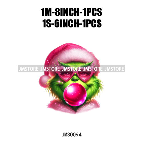 Pink Pop Christmas Character With Sunglasses Blowing Bubble Coffee Gift Iron On DTF Transfer Stickers Ready To Press For Hoodies