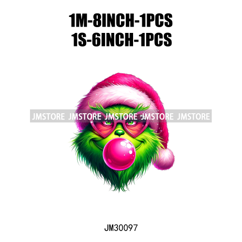 Pink Pop Christmas Character With Sunglasses Blowing Bubble Coffee Gift Iron On DTF Transfer Stickers Ready To Press For Hoodies