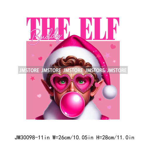 Pink Pop Christmas Character With Sunglasses Blowing Bubble Coffee Gift Iron On DTF Transfer Stickers Ready To Press For Hoodies