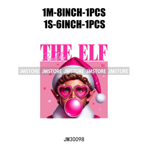 Pink Pop Christmas Character With Sunglasses Blowing Bubble Coffee Gift Iron On DTF Transfer Stickers Ready To Press For Hoodies