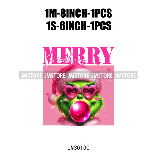 Pink Pop Christmas Character With Sunglasses Blowing Bubble Coffee Gift Iron On DTF Transfer Stickers Ready To Press For Hoodies