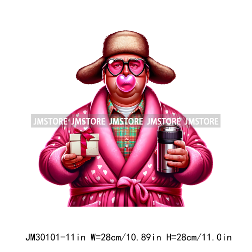 Pink Pop Christmas Character With Sunglasses Blowing Bubble Coffee Gift Iron On DTF Transfer Stickers Ready To Press For Hoodies