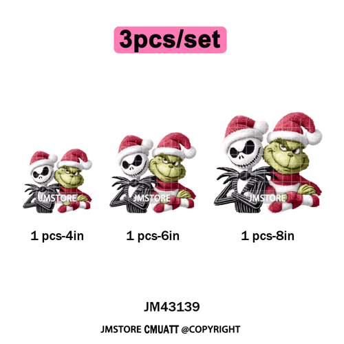 Trendy Faux Yarn Green Guy Santa Character Christmas Vibes Iron on Washable DTF Transfers Stickers Ready to Press for Textiles