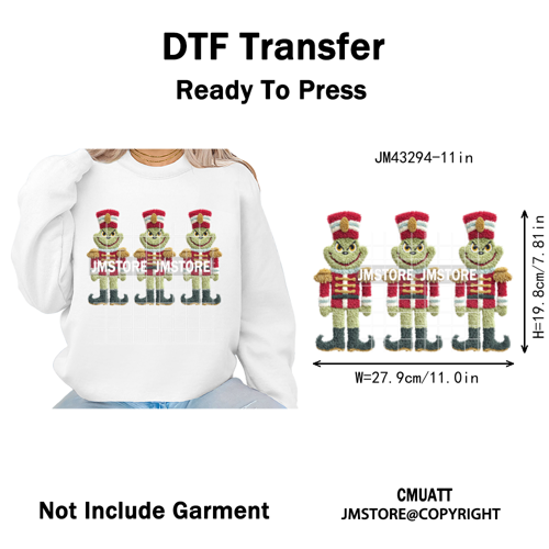 Trendy Faux Yarn Green Guy Santa Character Christmas Vibes Iron on Washable DTF Transfers Stickers Ready to Press for Textiles