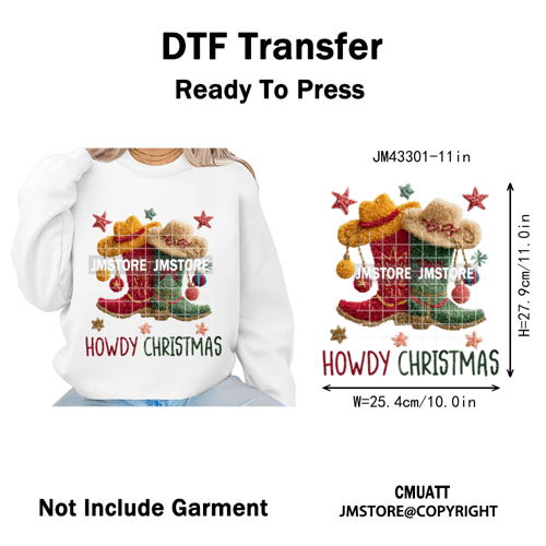 Trendy Faux Yarn Green Guy Santa Character Christmas Vibes Iron on Washable DTF Transfers Stickers Ready to Press for Textiles