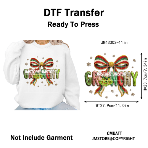 Trendy Faux Yarn Green Guy Santa Character Christmas Vibes Iron on Washable DTF Transfers Stickers Ready to Press for Textiles