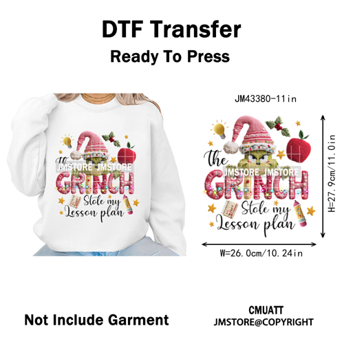 Latch Hook Faux Yarn Crochet Christmas Cartoon Green Santa Friends Iron on DTF Heat Transfer Stickers Ready to Press for Clothes