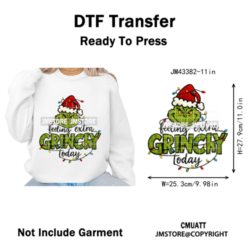 Latch Hook Faux Yarn Crochet Christmas Cartoon Green Santa Friends Iron on DTF Heat Transfer Stickers Ready to Press for Clothes