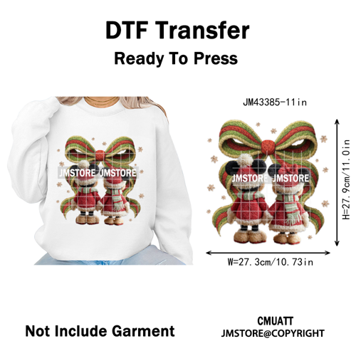 Latch Hook Faux Yarn Crochet Christmas Cartoon Green Santa Friends Iron on DTF Heat Transfer Stickers Ready to Press for Clothes