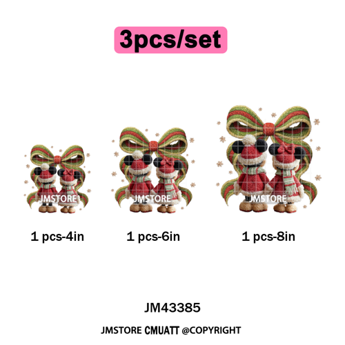 Latch Hook Faux Yarn Crochet Christmas Cartoon Green Santa Friends Iron on DTF Heat Transfer Stickers Ready to Press for Clothes