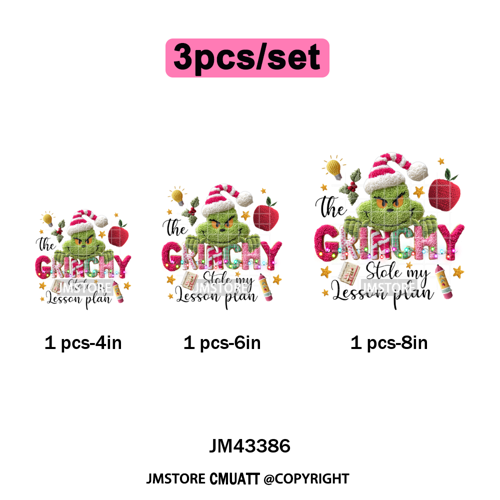 Latch Hook Faux Yarn Crochet Christmas Cartoon Green Santa Friends Iron on DTF Heat Transfer Stickers Ready to Press for Clothes