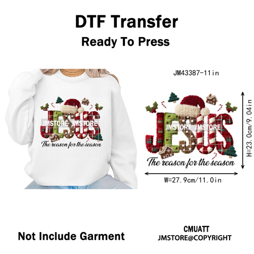 Latch Hook Faux Yarn Crochet Christmas Cartoon Green Santa Friends Iron on DTF Heat Transfer Stickers Ready to Press for Clothes