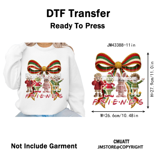 Latch Hook Faux Yarn Crochet Christmas Cartoon Green Santa Friends Iron on DTF Heat Transfer Stickers Ready to Press for Clothes