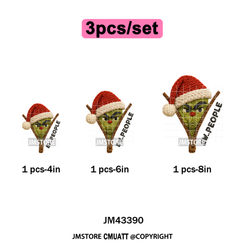 Latch Hook Faux Yarn Crochet Christmas Cartoon Green Santa Friends Iron on DTF Heat Transfer Stickers Ready to Press for Clothes