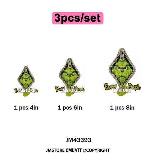 Latch Hook Faux Yarn Crochet Christmas Cartoon Green Santa Friends Iron on DTF Heat Transfer Stickers Ready to Press for Clothes