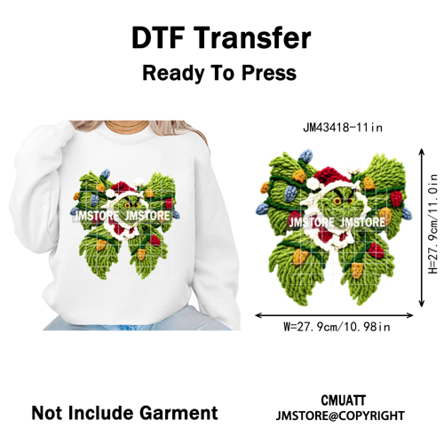 Cartoon Movie Characters Faux Yarn Crochet Christmas Holiday Iron on Washable DTF Transfers Stickers Ready to Press for Textiles