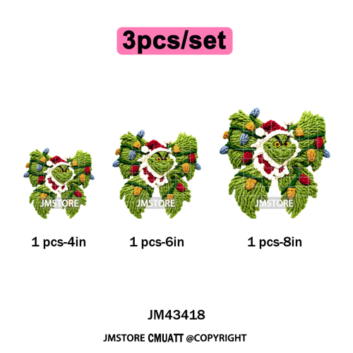 Cartoon Movie Characters Faux Yarn Crochet Christmas Holiday Iron on Washable DTF Transfers Stickers Ready to Press for Textiles