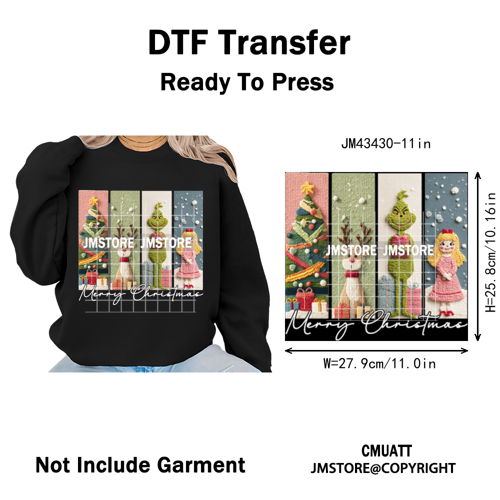 Cartoon Movie Characters Faux Yarn Crochet Christmas Holiday Iron on Washable DTF Transfers Stickers Ready to Press for Textiles