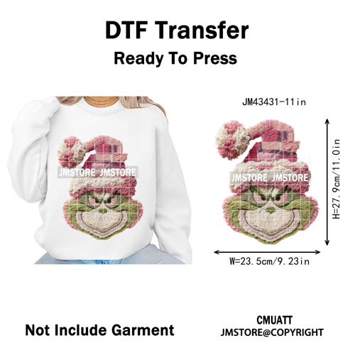 Cartoon Movie Characters Faux Yarn Crochet Christmas Holiday Iron on Washable DTF Transfers Stickers Ready to Press for Textiles