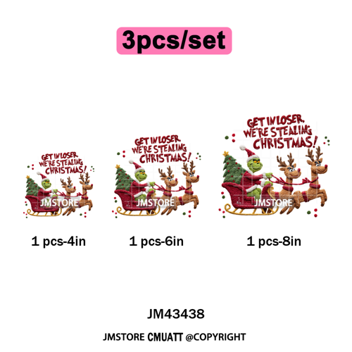 Cartoon Movie Characters Faux Yarn Crochet Christmas Holiday Iron on Washable DTF Transfers Stickers Ready to Press for Textiles