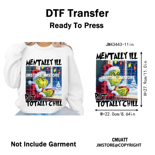 Cute Faux Yarn Merry Christmas Cartoon Green Guy Santa Xmas Iron on Washable DTF Transfers Stickers Ready to Press for Hoodies