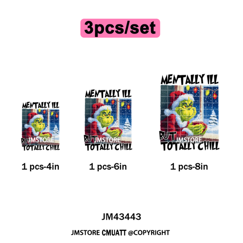 Cute Faux Yarn Merry Christmas Cartoon Green Guy Santa Xmas Iron on Washable DTF Transfers Stickers Ready to Press for Hoodies