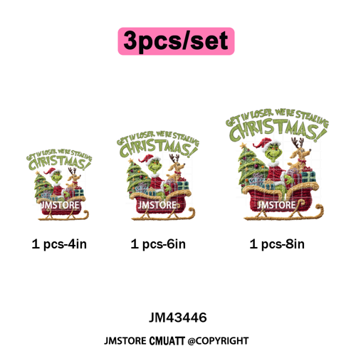Cute Faux Yarn Merry Christmas Cartoon Green Guy Santa Xmas Iron on Washable DTF Transfers Stickers Ready to Press for Hoodies