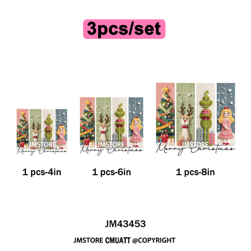 Cute Faux Yarn Merry Christmas Cartoon Green Guy Santa Xmas Iron on Washable DTF Transfers Stickers Ready to Press for Hoodies