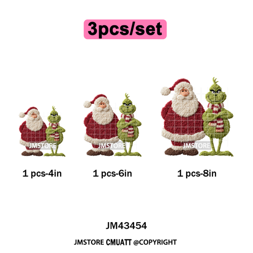 Cute Faux Yarn Merry Christmas Cartoon Green Guy Santa Xmas Iron on Washable DTF Transfers Stickers Ready to Press for Hoodies