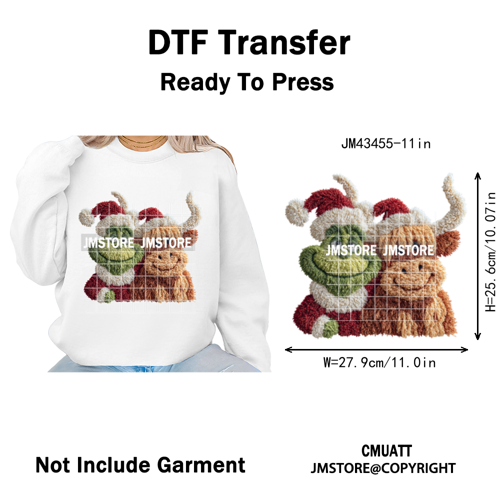 Cute Faux Yarn Merry Christmas Cartoon Green Guy Santa Xmas Iron on Washable DTF Transfers Stickers Ready to Press for Hoodies