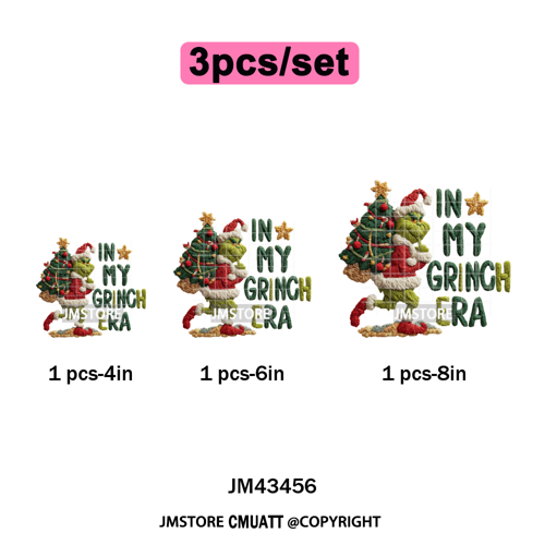 Cute Faux Yarn Merry Christmas Cartoon Green Guy Santa Xmas Iron on Washable DTF Transfers Stickers Ready to Press for Hoodies