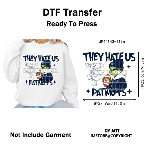 Football They Hate Us Because They Ain't Us Game Day Sports Fan Iron on DTF Heat Transfers Stickers Ready to Press for Clothing