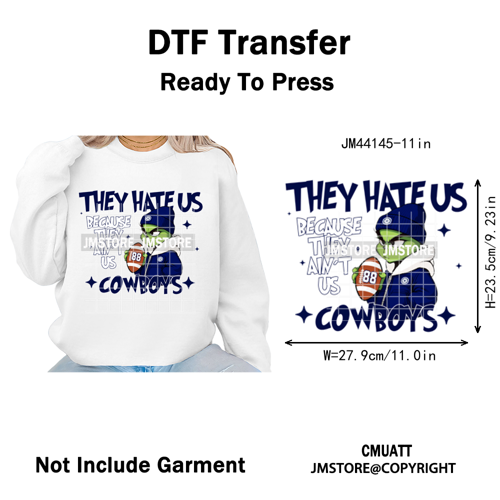 Football They Hate Us Because They Ain't Us Game Day Sports Fan Iron on DTF Heat Transfers Stickers Ready to Press for Clothing
