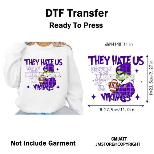 Football They Hate Us Because They Ain't Us Game Day Sports Fan Iron on DTF Heat Transfers Stickers Ready to Press for Clothing