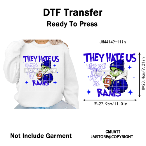 Football They Hate Us Because They Ain't Us Game Day Sports Fan Iron on DTF Heat Transfers Stickers Ready to Press for Clothing