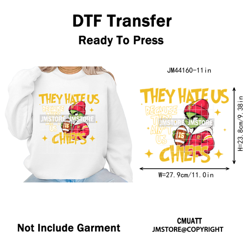 Football They Hate Us Because They Ain't Us Game Day Sports Fan Iron on DTF Heat Transfers Stickers Ready to Press for Clothing